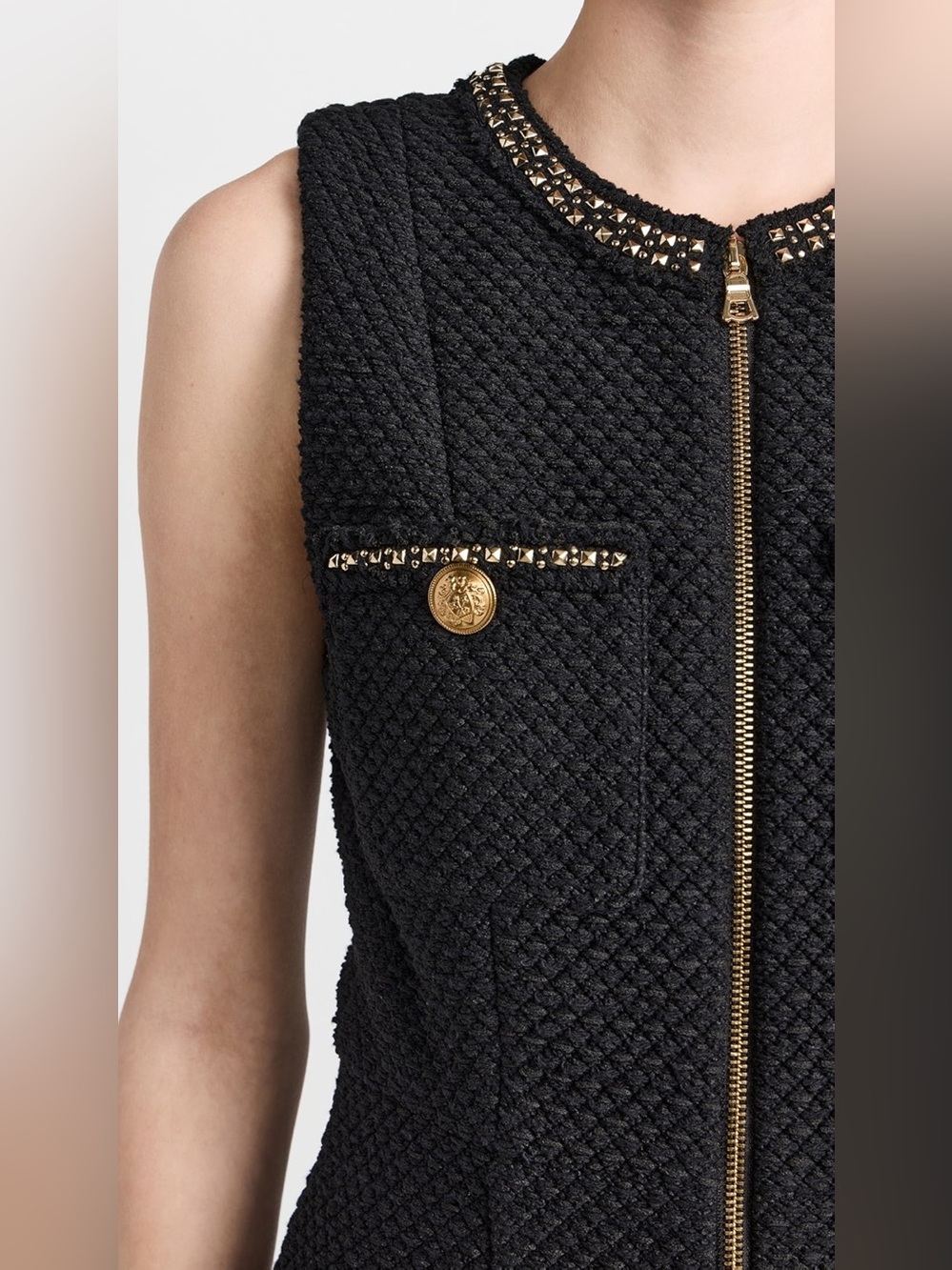 ALICE + OLIVIA Lachlan Zip Front Tweed Pockets Mini Black Mini Dress EUC Size 4 - Picture 4 of 13